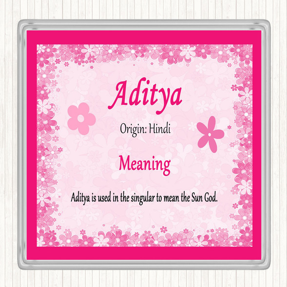 Aditya Name Meaning Drinks Mat Coaster Pink