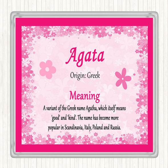 Agata Name Meaning Drinks Mat Coaster Pink