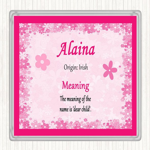 Alaina Name Meaning Drinks Mat Coaster Pink