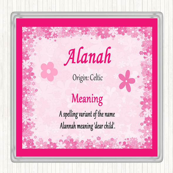 Alanah Name Meaning Drinks Mat Coaster Pink