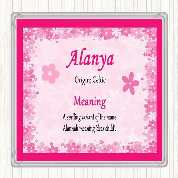 Alanya Name Meaning Drinks Mat Coaster Pink