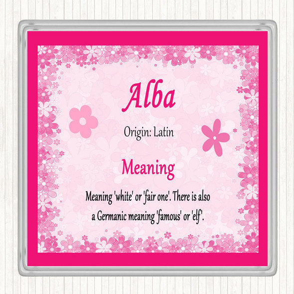 Alba Name Meaning Drinks Mat Coaster Pink