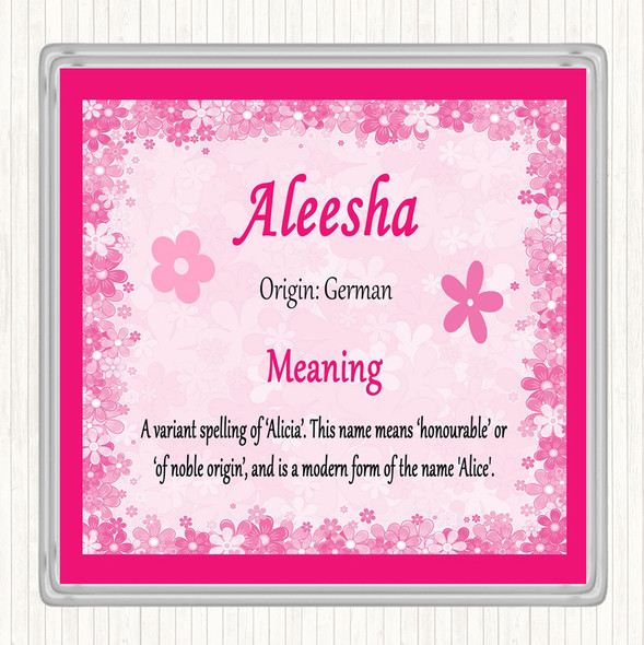 Aleesha Name Meaning Drinks Mat Coaster Pink