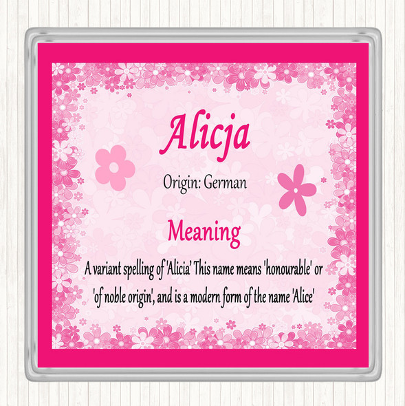 Alicja Name Meaning Drinks Mat Coaster Pink