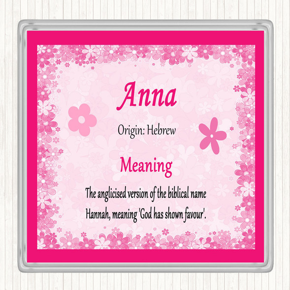 Anna Name Meaning Drinks Mat Coaster Pink