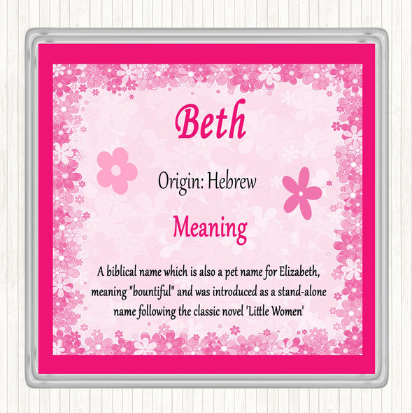 Beth Name Meaning Drinks Mat Coaster Pink