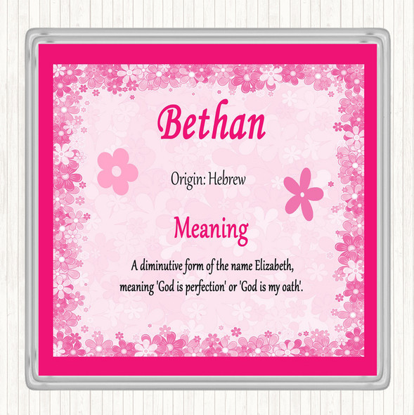 Bethan Name Meaning Drinks Mat Coaster Pink