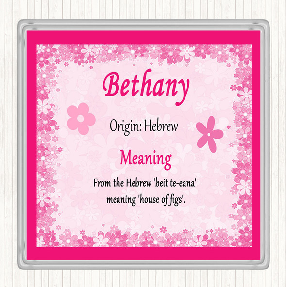 Bethany Name Meaning Drinks Mat Coaster Pink