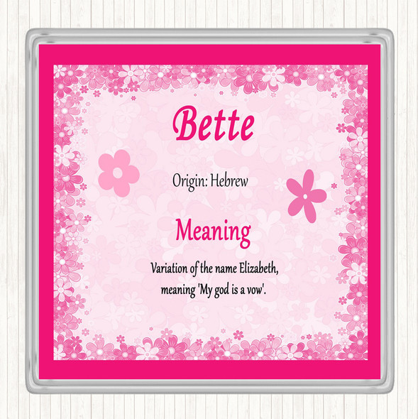 Bette Name Meaning Drinks Mat Coaster Pink