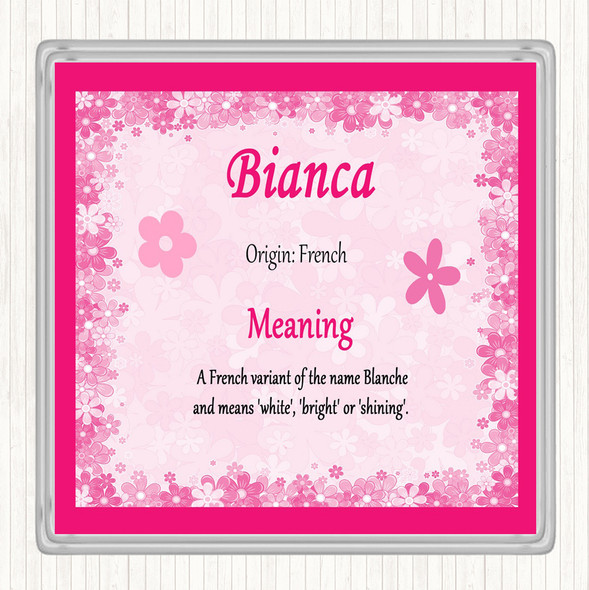 Bianca Name Meaning Drinks Mat Coaster Pink