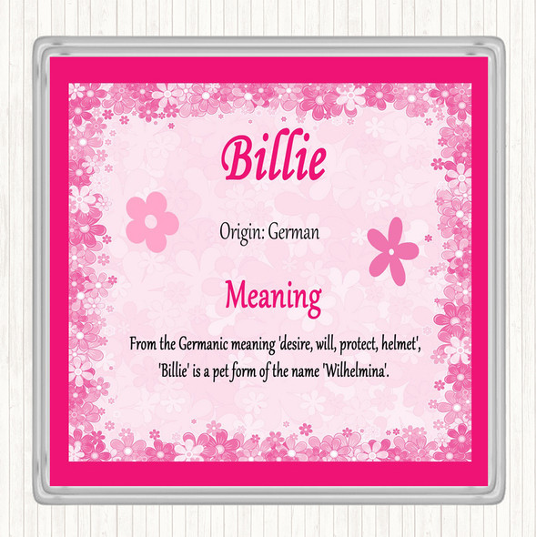 Billie Name Meaning Drinks Mat Coaster Pink