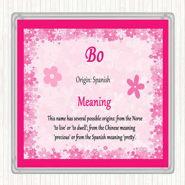 Bo Name Meaning Drinks Mat Coaster Pink