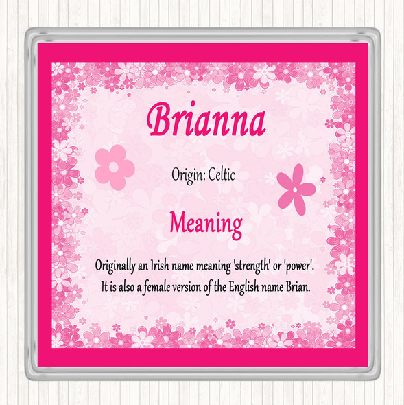 Brianna Name Meaning Drinks Mat Coaster Pink