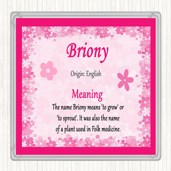 Briony Name Meaning Drinks Mat Coaster Pink