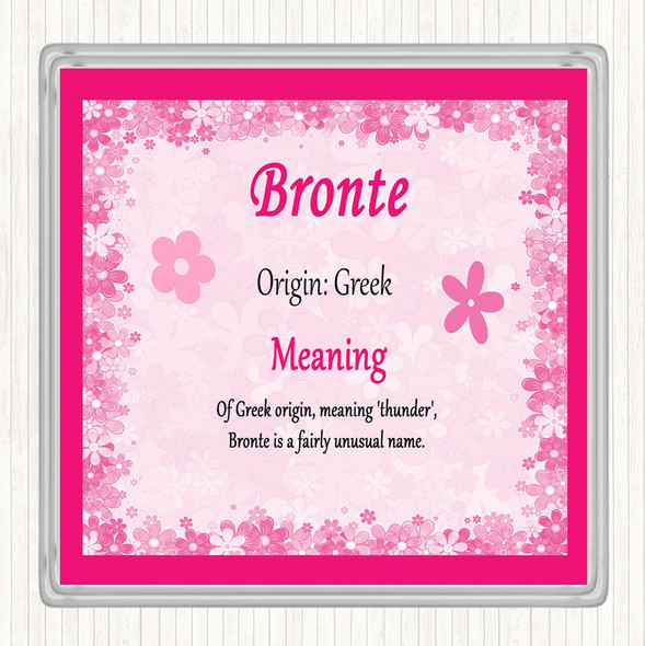 Bronte Name Meaning Drinks Mat Coaster Pink