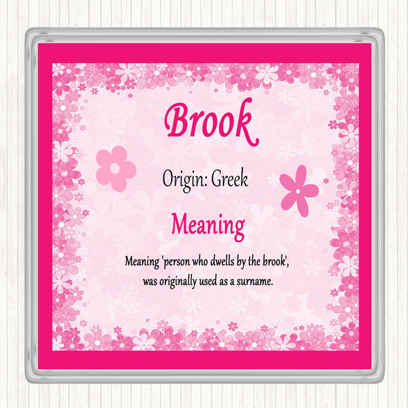 Brook Name Meaning Drinks Mat Coaster Pink