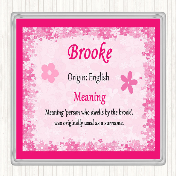 Brooke Name Meaning Drinks Mat Coaster Pink