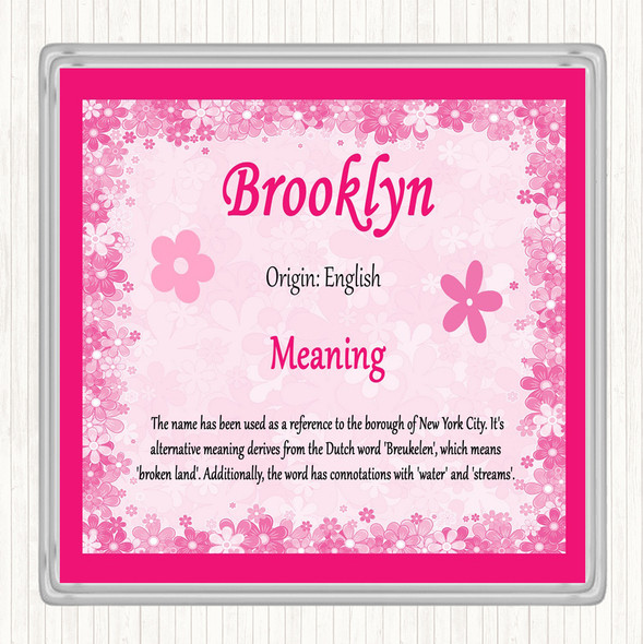 Brooklyn Name Meaning Drinks Mat Coaster Pink