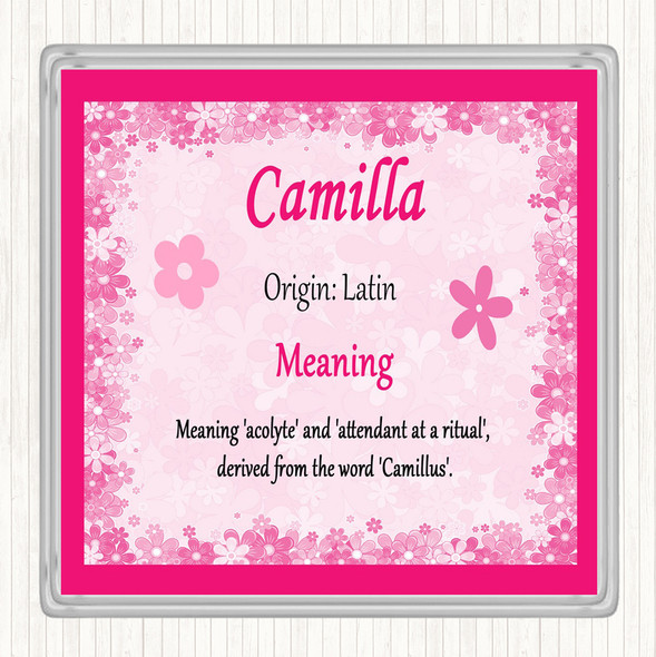 Camilla Name Meaning Drinks Mat Coaster Pink