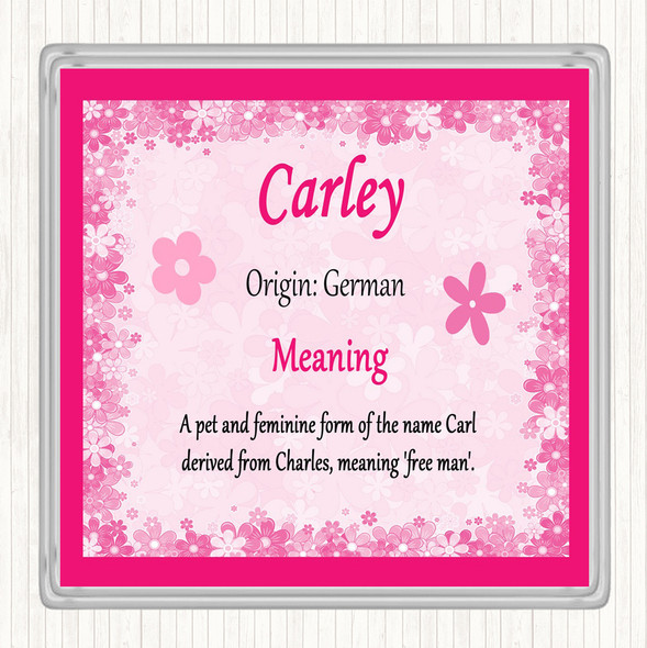 Carley Name Meaning Drinks Mat Coaster Pink