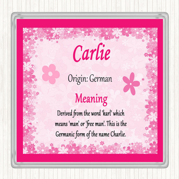 Carlie Name Meaning Drinks Mat Coaster Pink