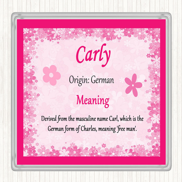 Carly Name Meaning Drinks Mat Coaster Pink