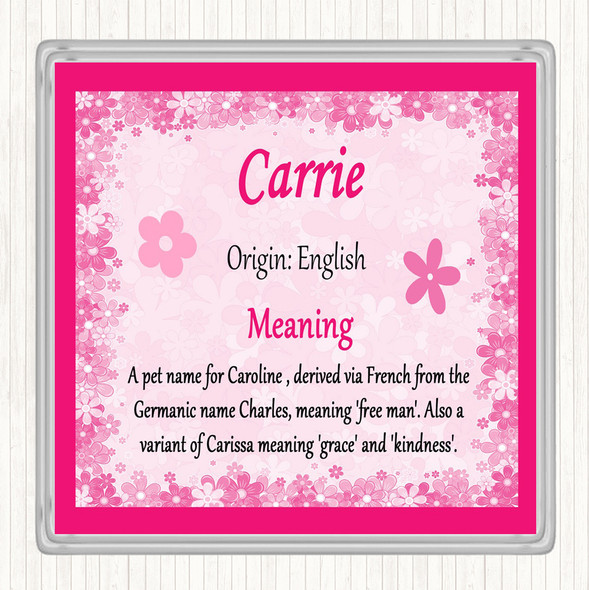 Carrie Name Meaning Drinks Mat Coaster Pink
