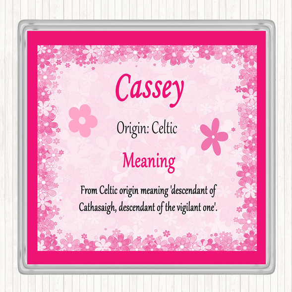 Cassey Name Meaning Drinks Mat Coaster Pink