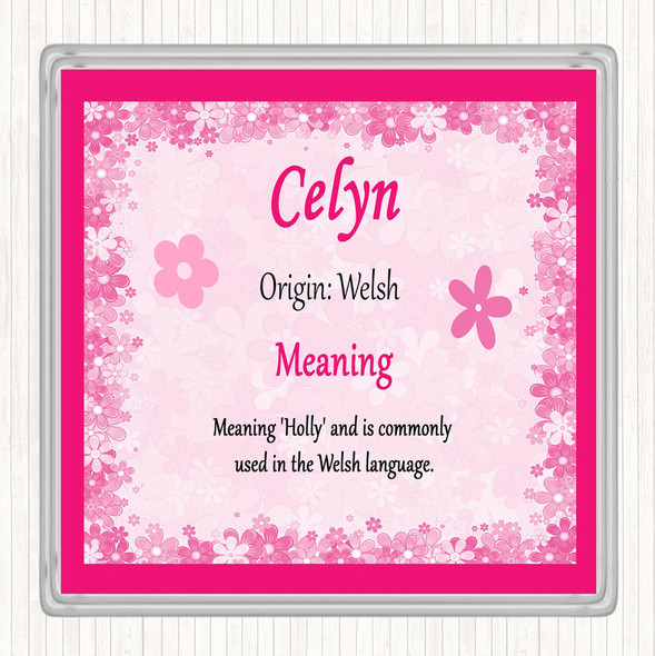 Celyn Name Meaning Drinks Mat Coaster Pink