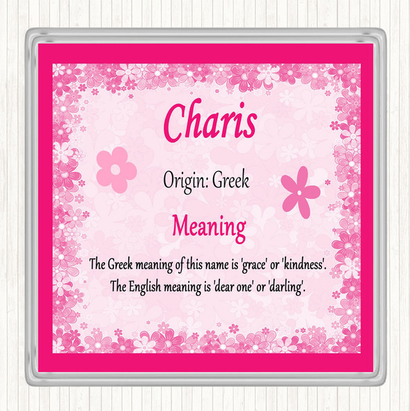 Charis Name Meaning Drinks Mat Coaster Pink
