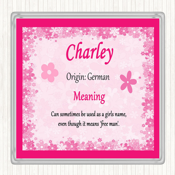 Charley Name Meaning Drinks Mat Coaster Pink
