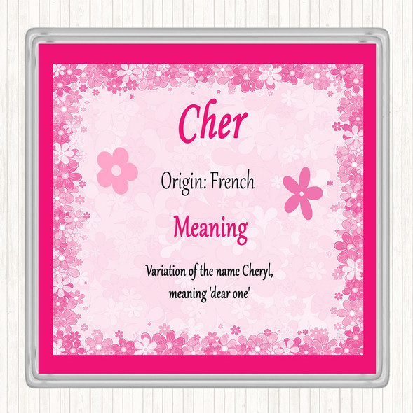 Cher Name Meaning Drinks Mat Coaster Pink
