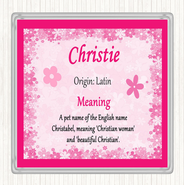 Christie Name Meaning Drinks Mat Coaster Pink