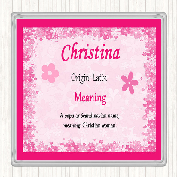 Christina Name Meaning Drinks Mat Coaster Pink