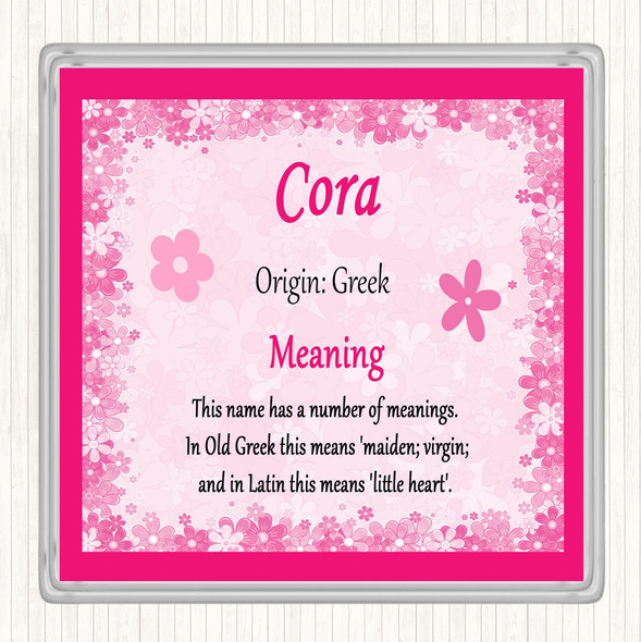 Cora Name Meaning Drinks Mat Coaster Pink