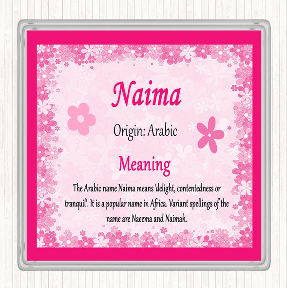 Naima Name Meaning Drinks Mat Coaster Pink