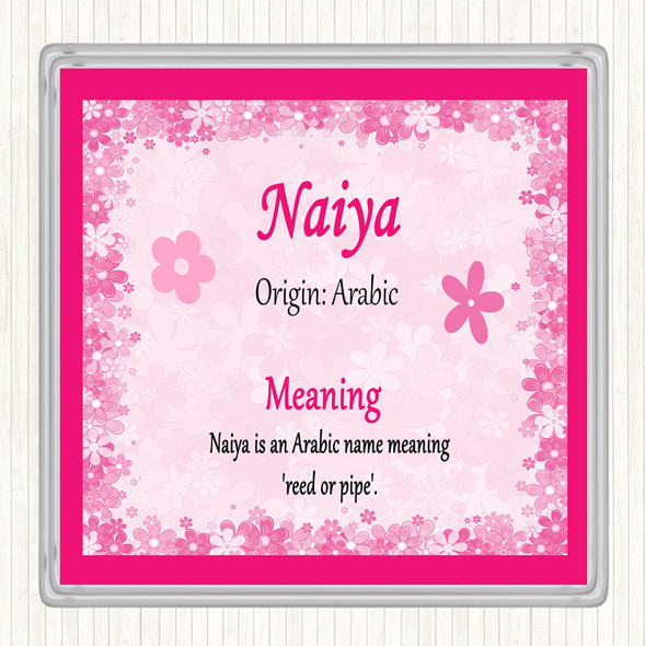 Naiya Name Meaning Drinks Mat Coaster Pink