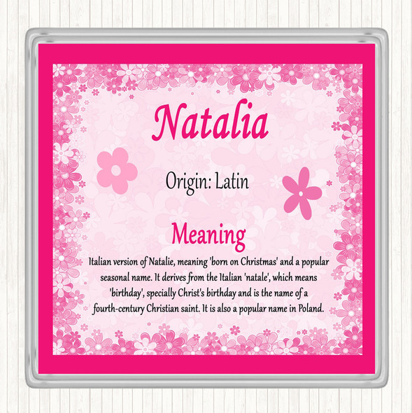 Natalia Name Meaning Drinks Mat Coaster Pink