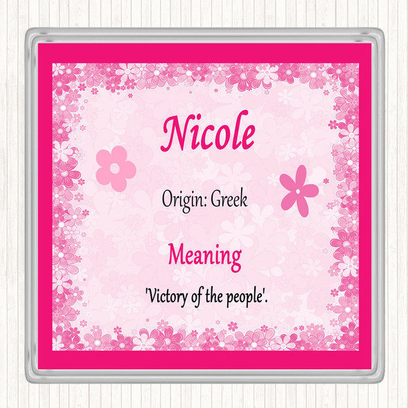 nicole Name Meaning Drinks Mat Coaster Pink