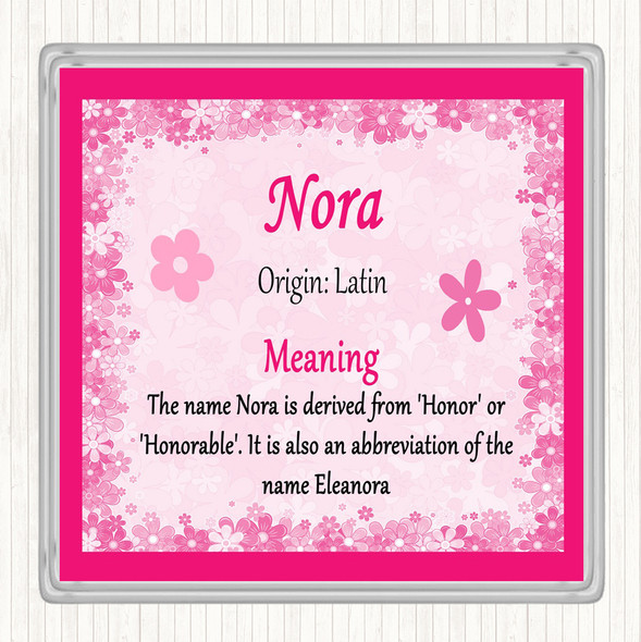 Nora Name Meaning Drinks Mat Coaster Pink