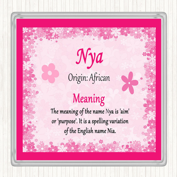 Nya Name Meaning Drinks Mat Coaster Pink