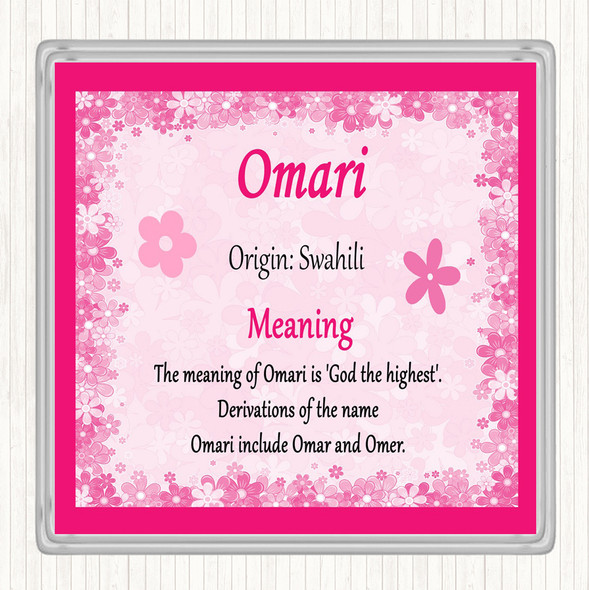 Omari Name Meaning Drinks Mat Coaster Pink
