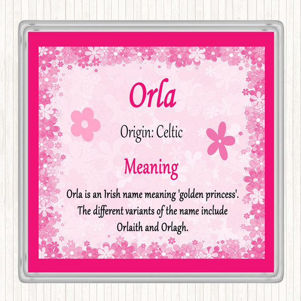 Orla Name Meaning Drinks Mat Coaster Pink