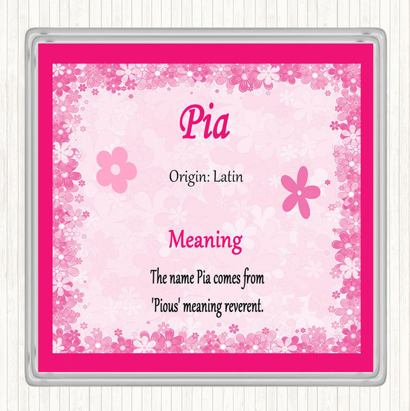 Pia Name Meaning Drinks Mat Coaster Pink