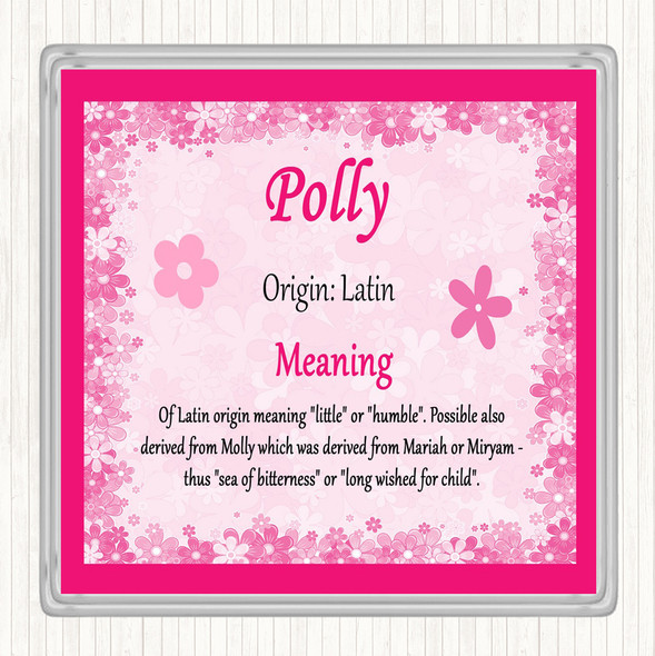 Polly Name Meaning Drinks Mat Coaster Pink