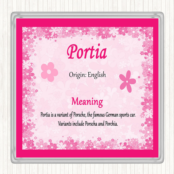 Portia Name Meaning Drinks Mat Coaster Pink
