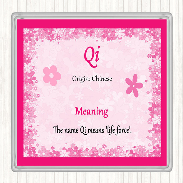 Qi Name Meaning Drinks Mat Coaster Pink