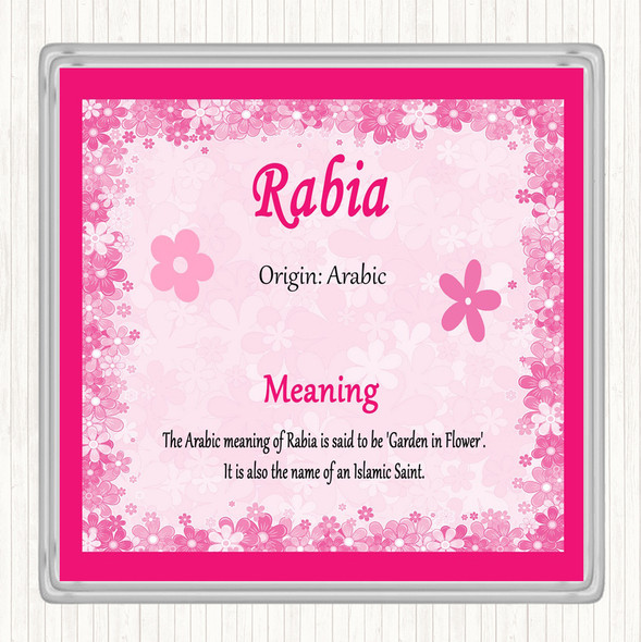 Rabia Name Meaning Drinks Mat Coaster Pink