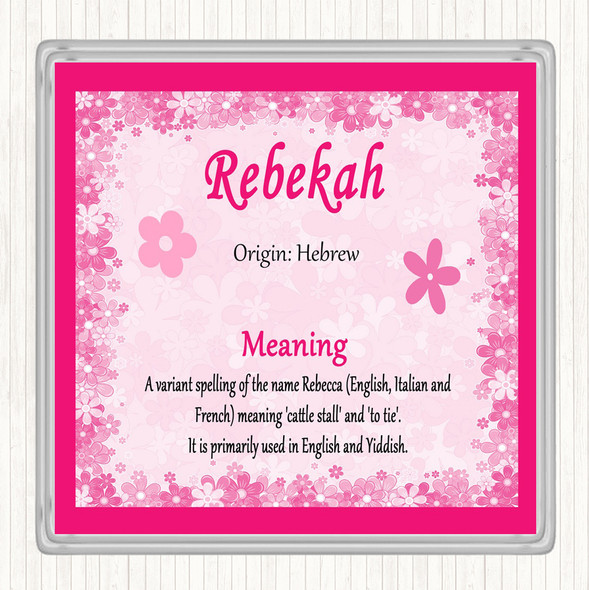 Rebekah Name Meaning Drinks Mat Coaster Pink