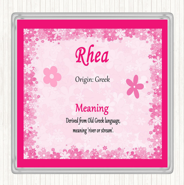 Rhea Name Meaning Drinks Mat Coaster Pink